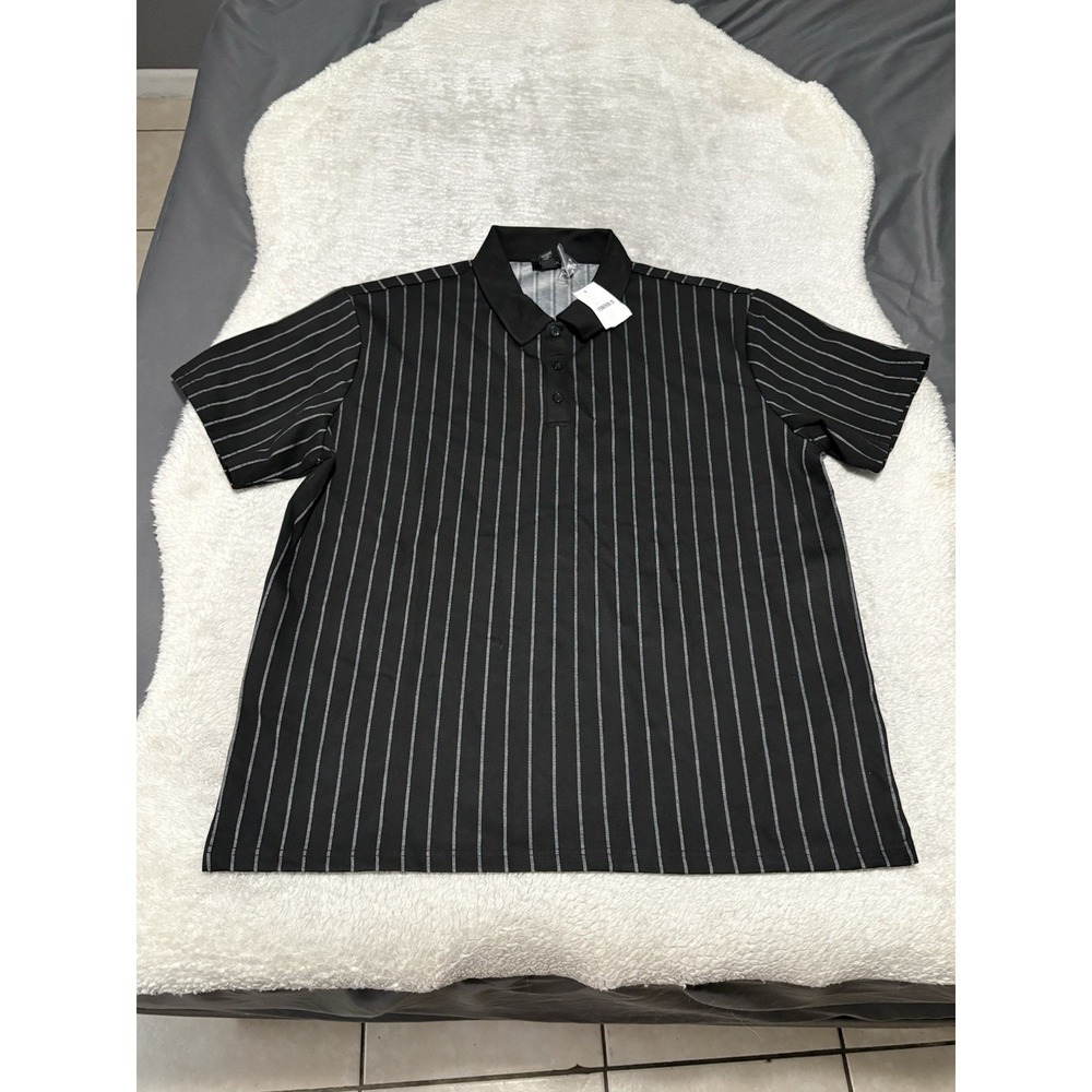 New Forever 21 Men's Black White Knit Polo Shirt Short Sleeve Top Size XL